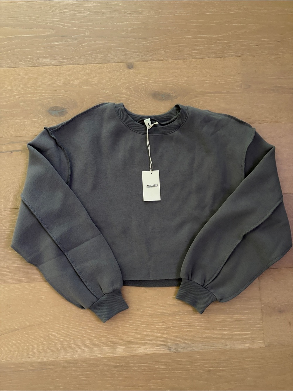 Women’s Charcoal Cropped Crewneck Sweater w/ Raw Hem